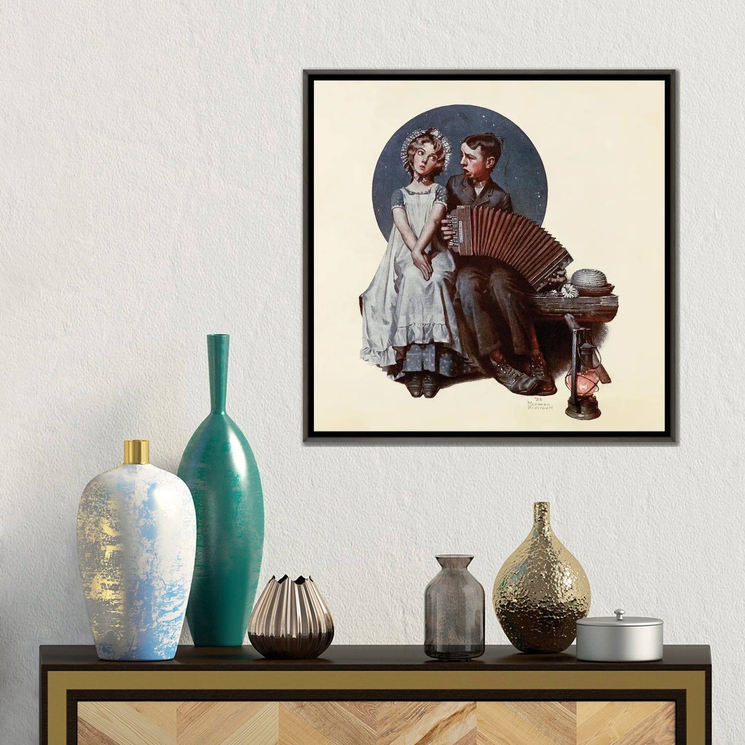 iCanvas "Boy and Girl With Concertina" by Norman Rockwell Framed Bed